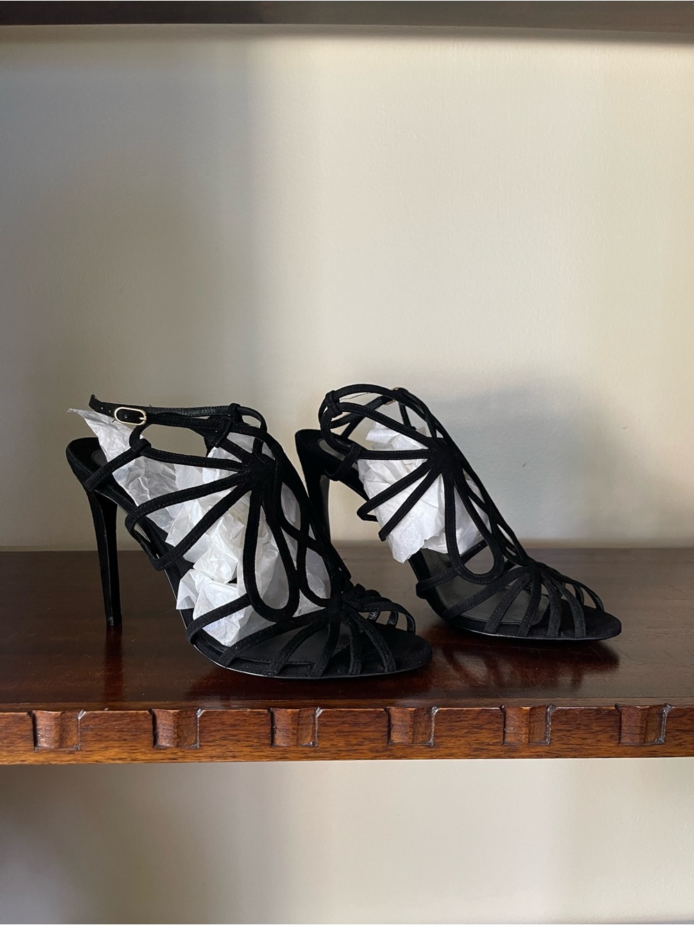 NWT Ralph Lauren Collection Purple Label Black Suede Italian Strappy Heels 8B - Picture 9 of 11
